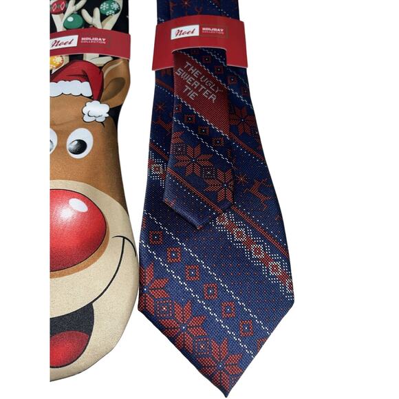 Neck Ties Noel Holiday Collection Christmas 3pc Lot Reindeer Ugly Sweater Holly - Picture 4 of 6
